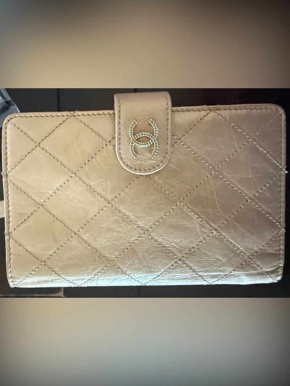 CHANEL Matelasse Compact Wallet Leather Metallic Gold CC Black Card